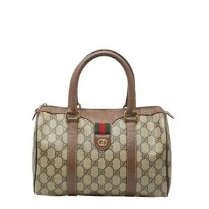 Gucci GG Supreme Sherry Line Boston Bag/Handbag 002 615 6838 Beige/Brown Leat...
